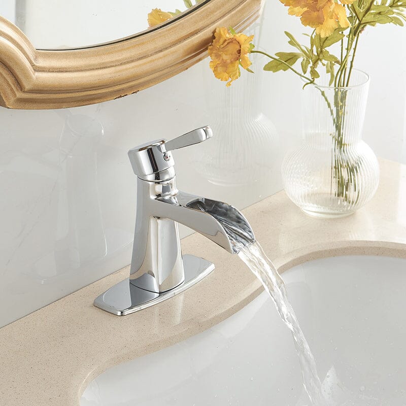 Waterfall Single Hole Single-Handle Low-Arc Bathroom Sink Faucet With Pop-up Drain Assembly