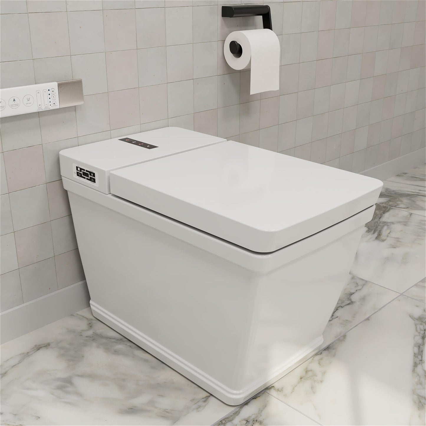 Square Smart Bidet Toilet with Remote Control, One Piece Tankless, Heated Seat, Warm Water and Dry