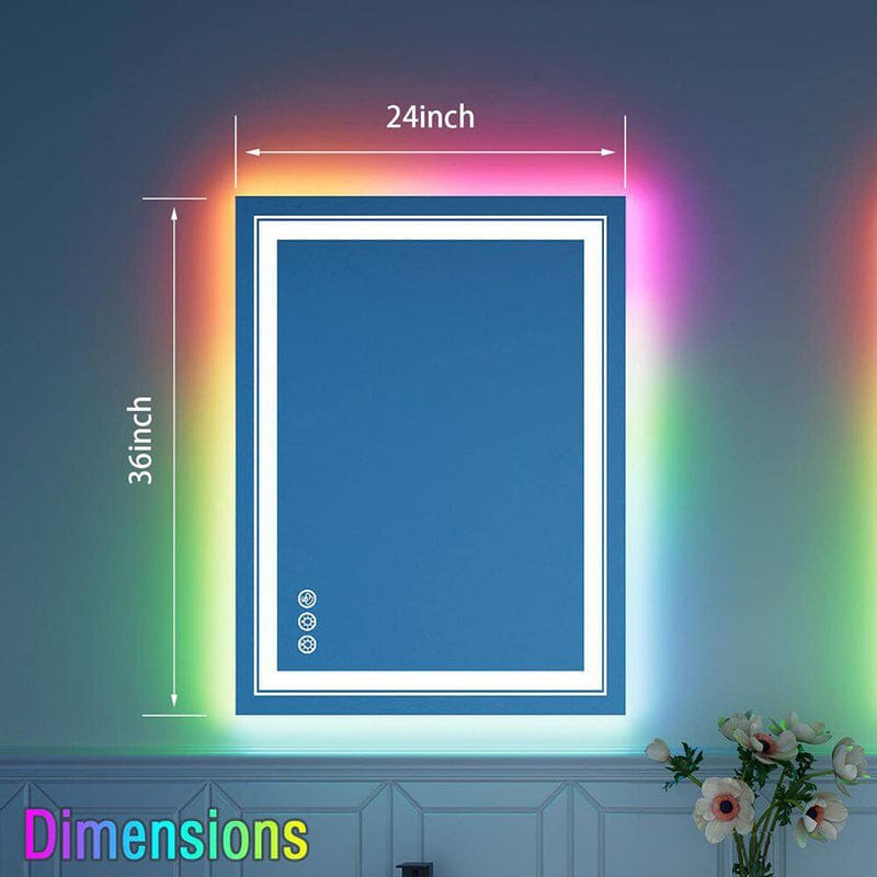 RGB LED Light Bathroom Vanity Mirror Small Rectangular Frameless Anti Fog