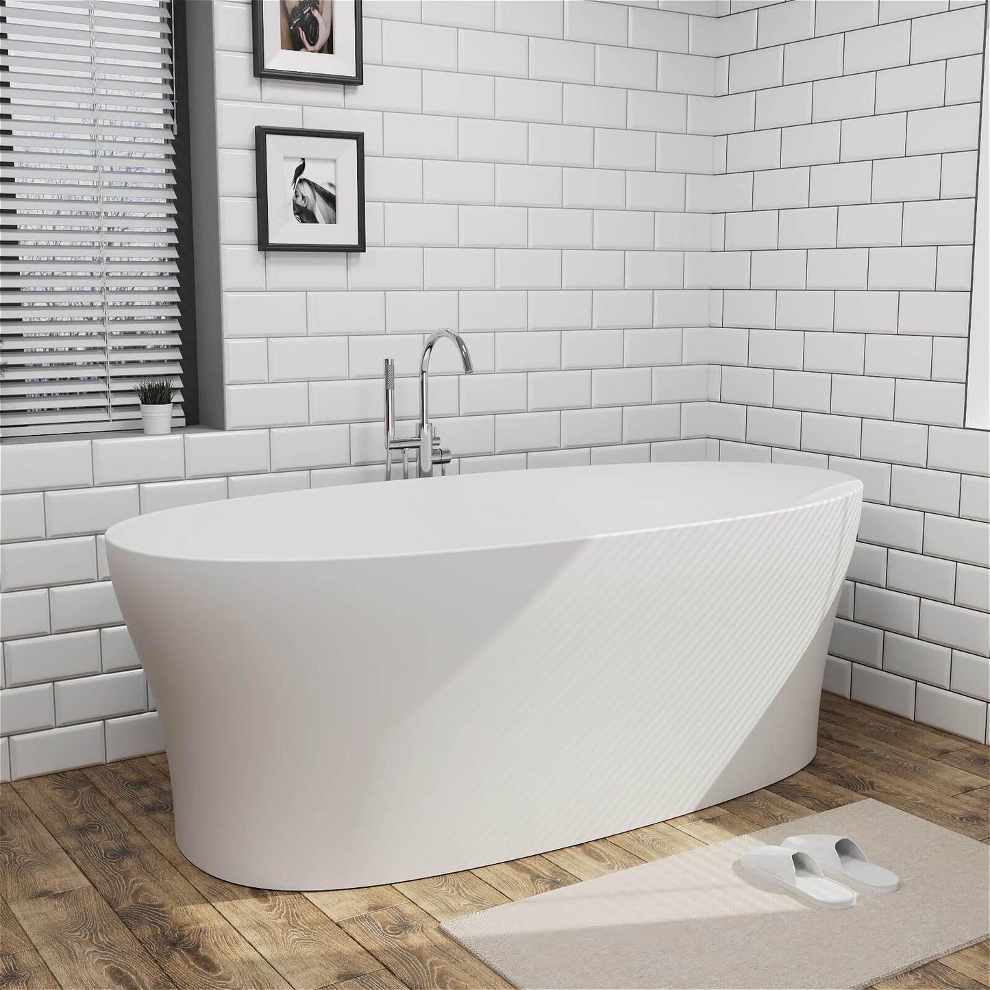 63"/67"/71'' Solid Surface Stone Resin Freestanding Soaking Bathtub Comfortable Backrest Design