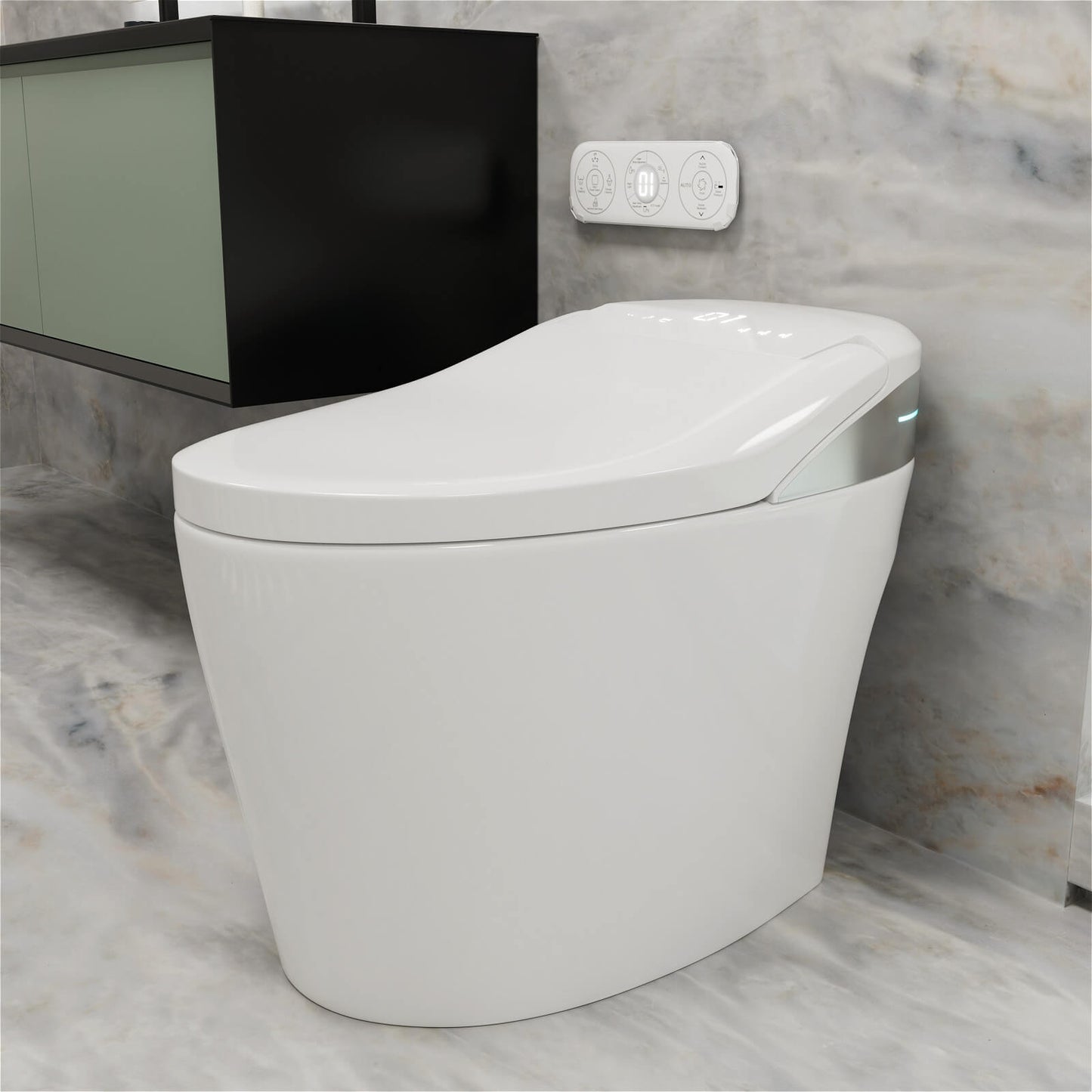 Smart Bidet Toilet with Remote Control, One Piece Tankless, Heated Seat, Elderly Mode and Child Mode