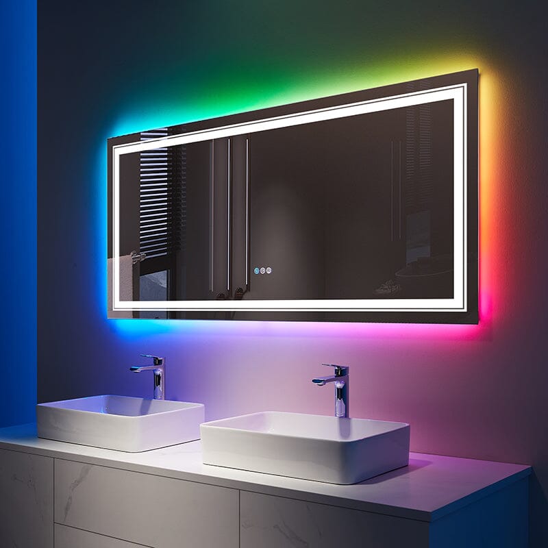 RGB LED Light Bathroom Vanity Mirror Large Rectangular Frameless Anti Fog