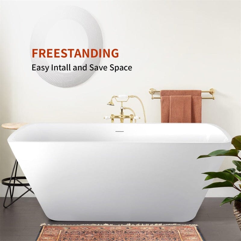 67'' Lucite Acrylic Bathtub Trapezoidal Shape Freestanding Soaking Tub Glossy White