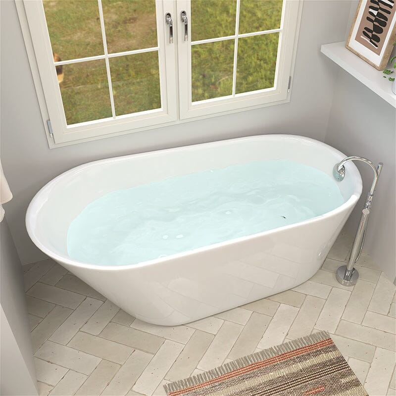 65" Acrylic Slipper Flatbottom Freestanding Soaking Bathtub in Glossy White