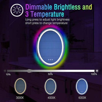 Oval 32'' RGB LED Light Bathroom Vanity Mirror Frameless Anti-fog