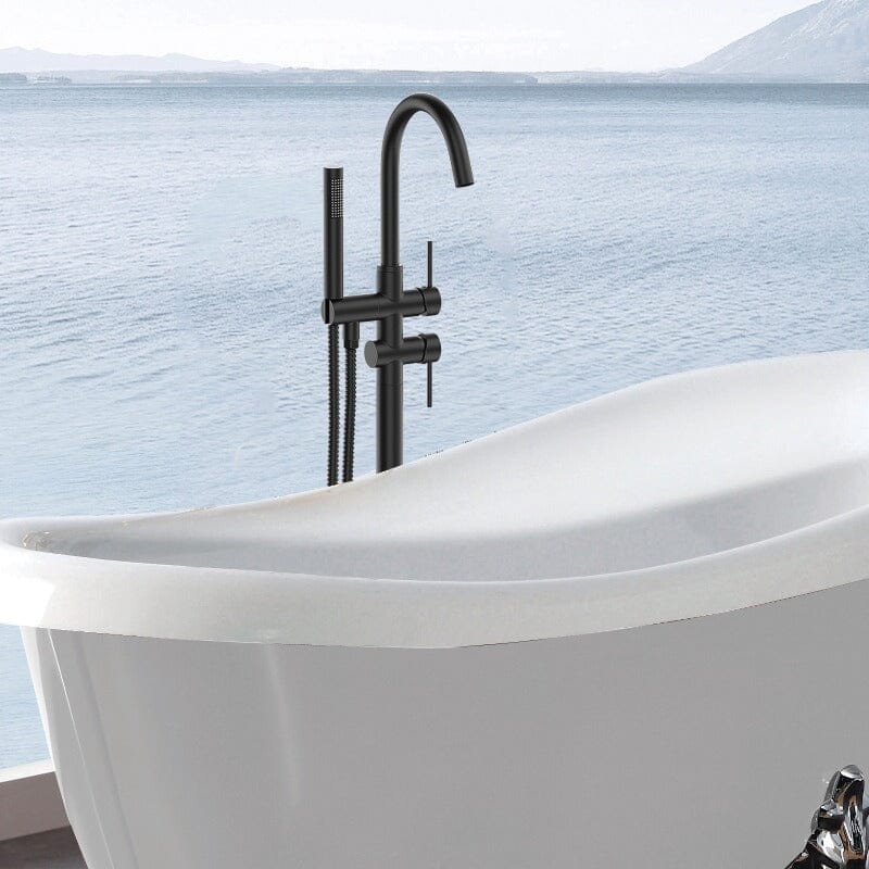 Matte Black Classic Independent Freestanding Tub Filler Faucet with Handheld Shower 360° Swivel Spout