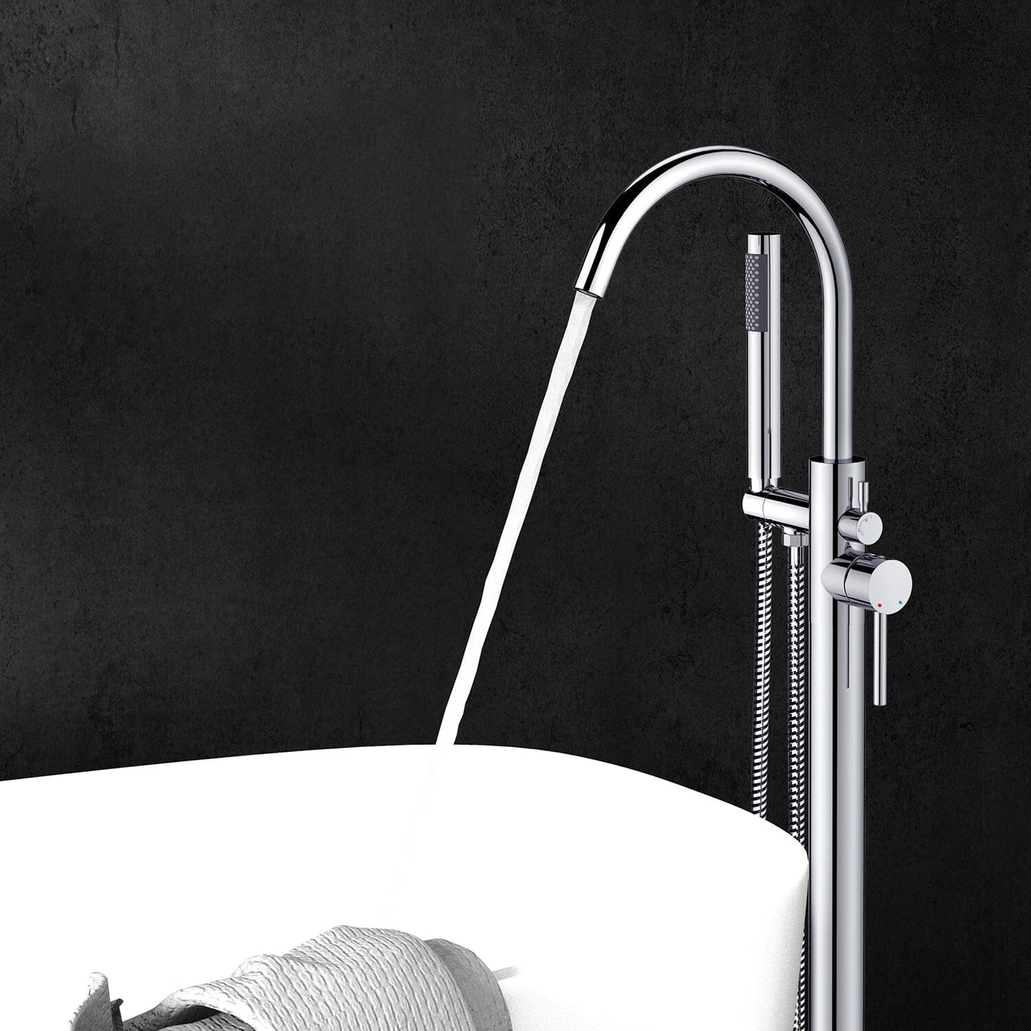 Freestanding Tub Filler Floor Mount Bathtub Faucet with Handheld Shower Chrome