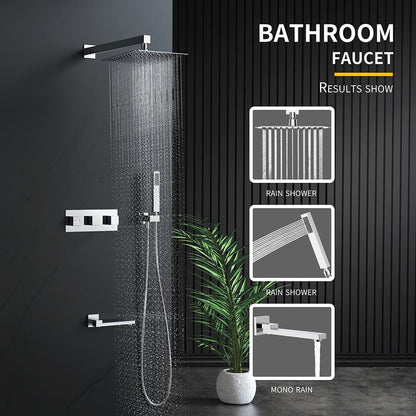 Bathroom 12" Square Wall Mounted Shower Set with Hand Shower & Tub Spout