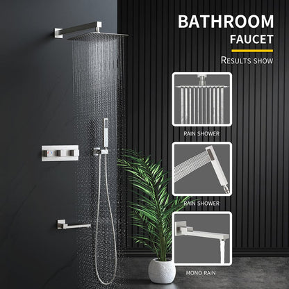 Bathroom 12" Square Wall Mounted Shower Set with Hand Shower & Tub Spout