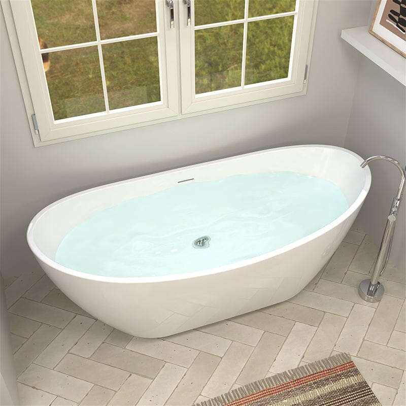 62'' Acrylic Double Slipper Freestanding Soaking Bathtub Glossy White