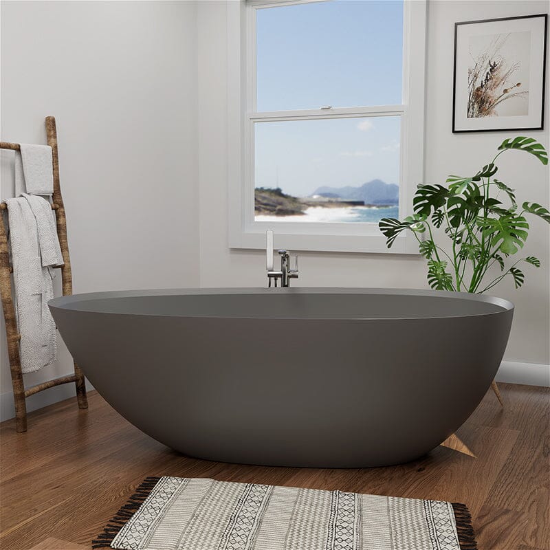 67'' Solid Surface Stone Resin Modern Egg Shaped Freestanding Soaking Bathtub with Overflow