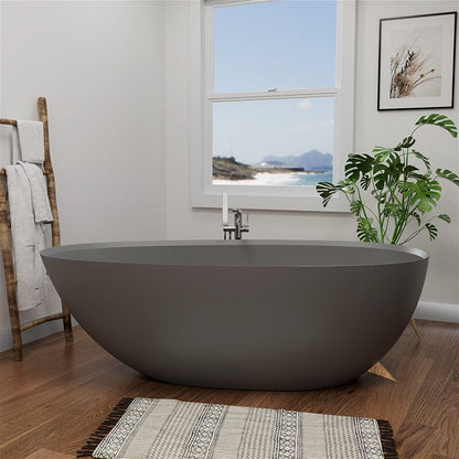 67'' Solid Surface Stone Resin Modern Egg Shaped Freestanding Soaking Bathtub with Overflow