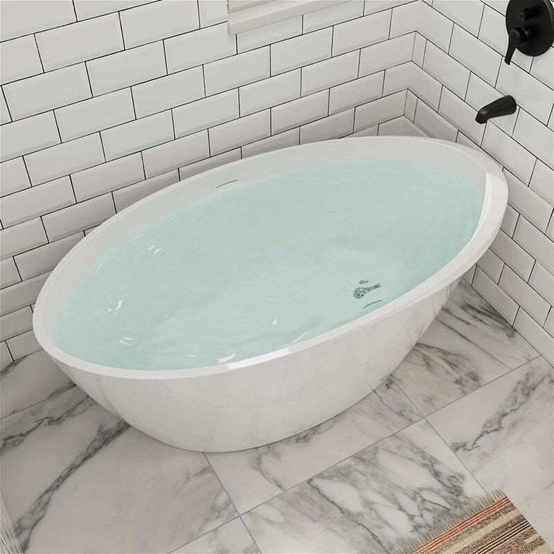 59" Acrylic Oval Shape Freestanding Soaking Bathtub with Overflow