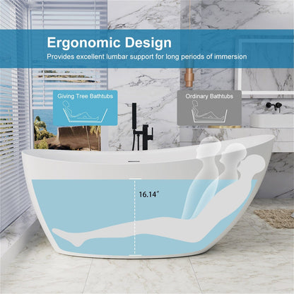 67'' Single Slipper Tub Solid Surface Stone Resin Freestanding Soaking Bathtub