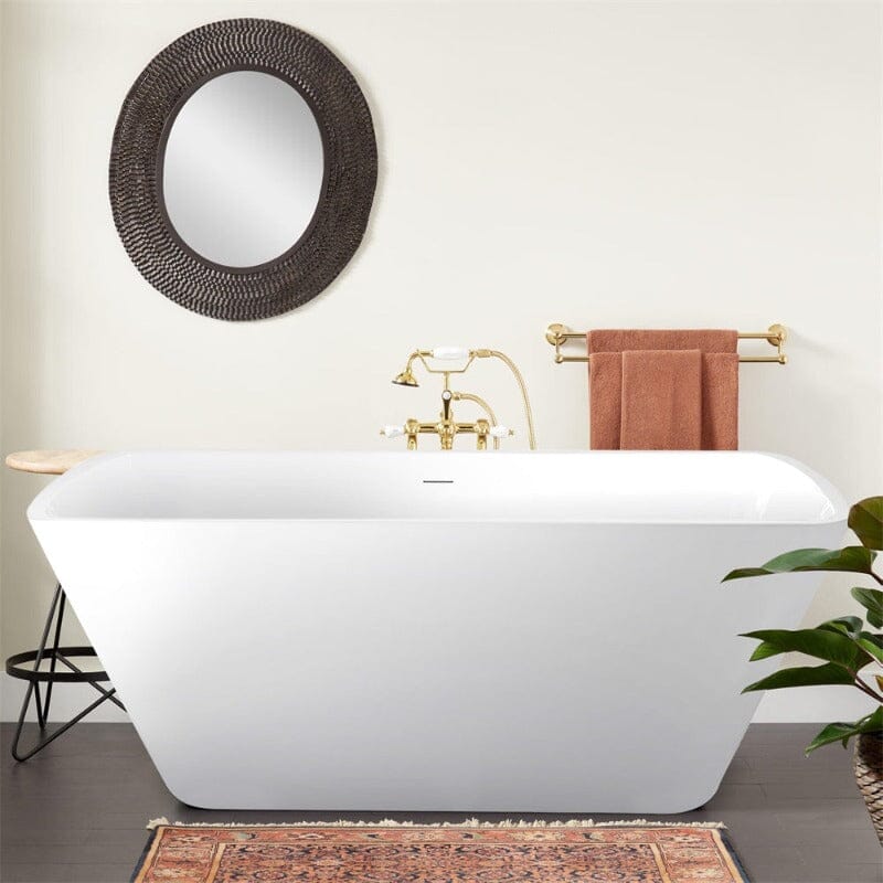 67'' Lucite Acrylic Bathtub Trapezoidal Shape Freestanding Soaking Tub Glossy White