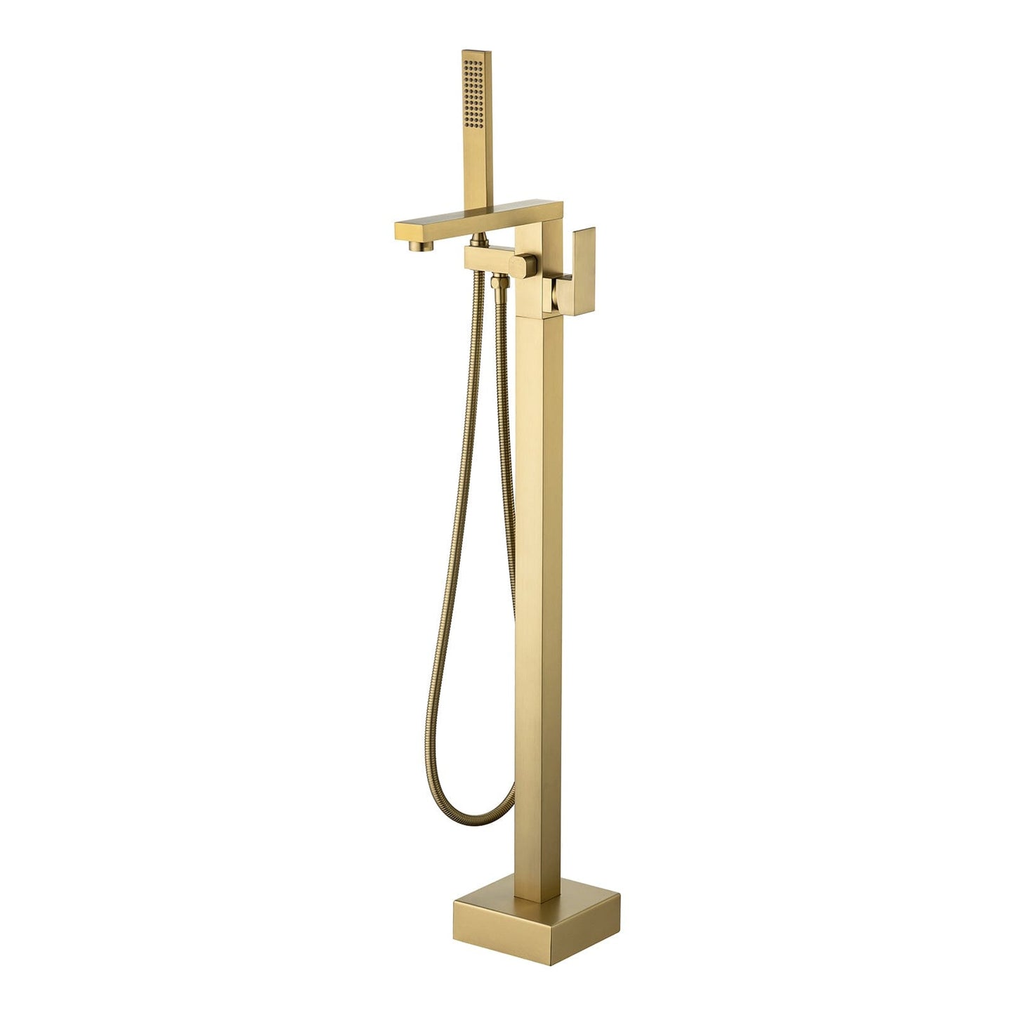 180° Rotation Brushed Gold Modern Freestanding Tub Filler Faucet with Hand Shower