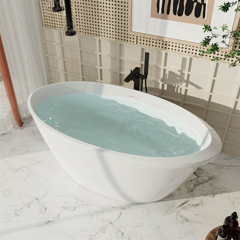 67" Acrylic Oval Modern Freestanding Soaking Bathtub White