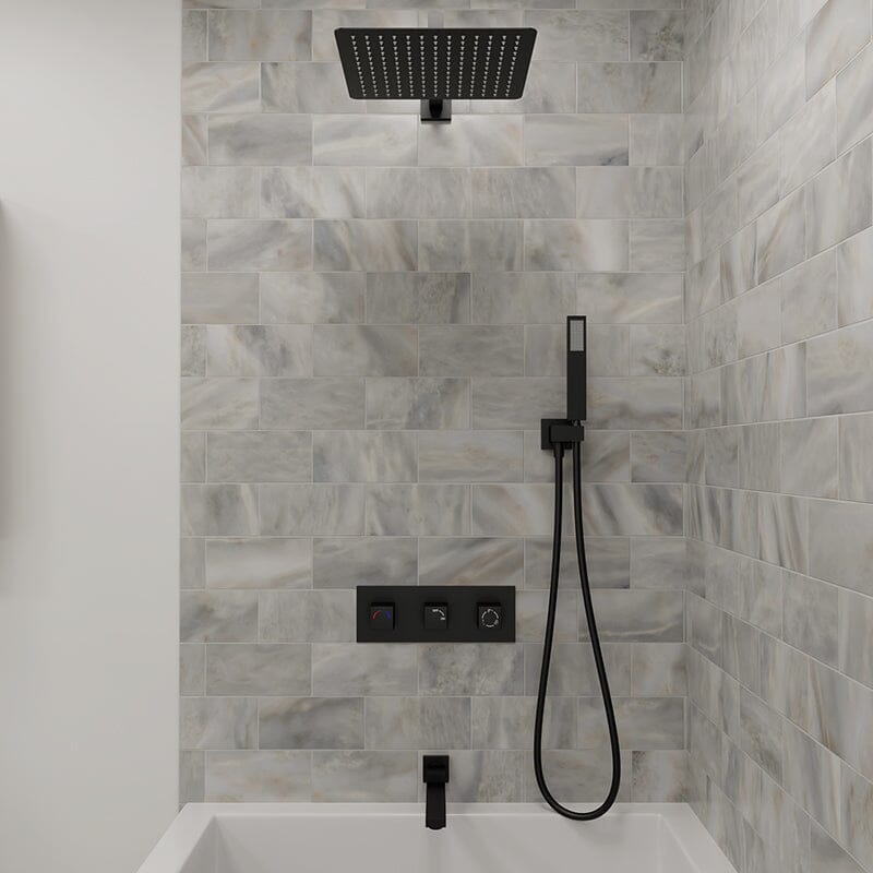 Bathroom 12" Square Wall Mounted Shower Set with Hand Shower & Tub Spout