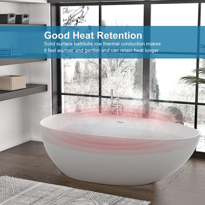 71'' Solid Surface Stone Resin Oval-shaped Freestanding Soaking Bathtub with Overflow