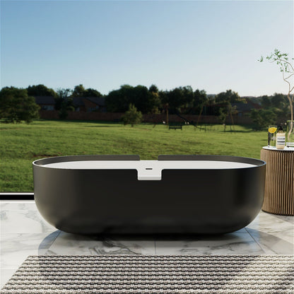 71'' Large Tub Solid Surface Stone Resin Freestanding Soaking Bathtub