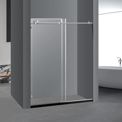 60'' x 76'' Frameless Tempered Glass Bathroom Shower Door, Brushed Nickel