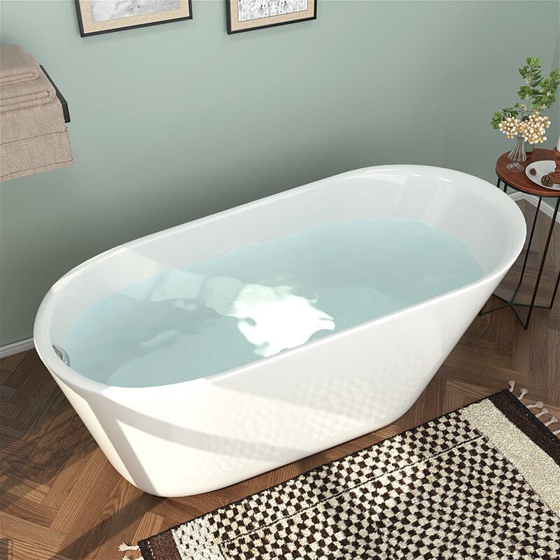 61" Acrylic Single Slipper Freestanding Soaking Bathtub Glossy White