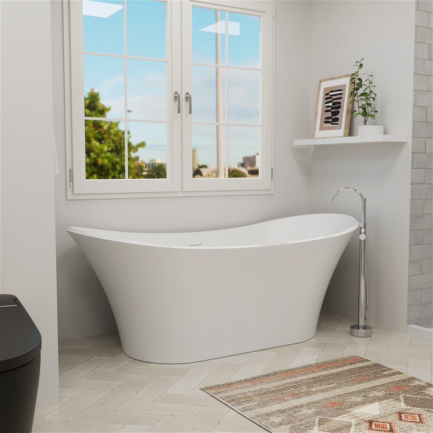 70'' Double Slipper Tub Solid Surface Stone Resin Freestanding Soaking Bathtub