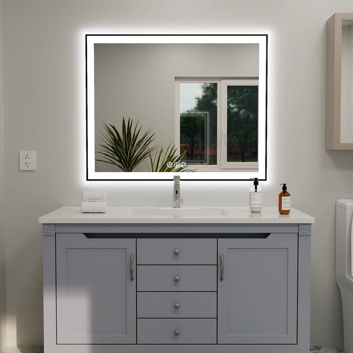 40"/48"/55" LED Bathroom Mirror with Black Frame, Anti-Fog, Shatter-Proof, Memory, 3 Colors