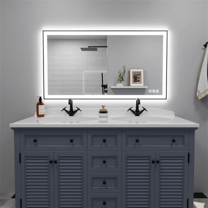 40"/48"/55" LED Bathroom Mirror with Black Frame, Anti-Fog, Shatter-Proof, Memory, 3 Colors