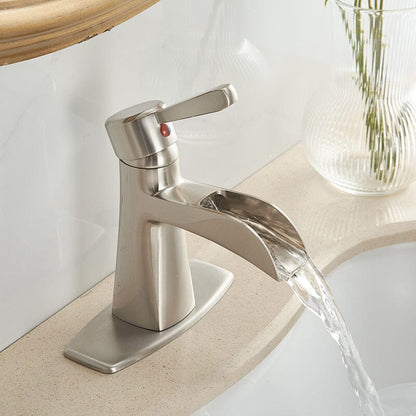 Waterfall Single Hole Single-Handle Low-Arc Bathroom Sink Faucet With Pop-up Drain Assembly