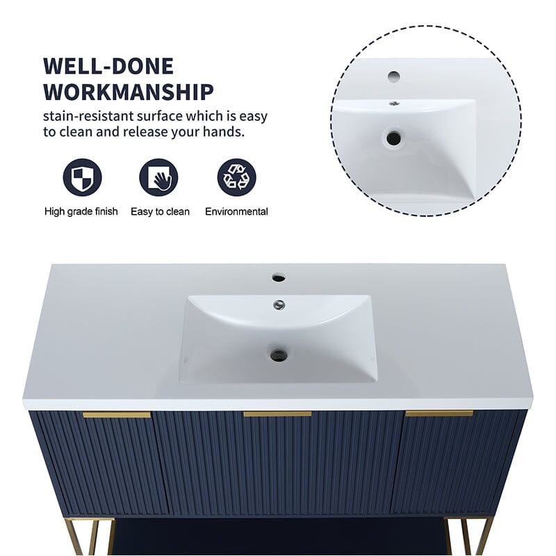 48 Inch Freestanding Bathroom Vanity with Stone Resin Basin, Large Storage Space