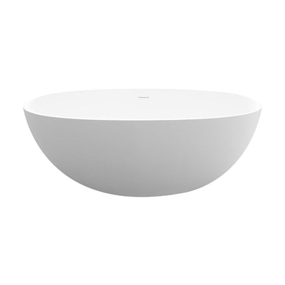 55'' Solid Surface Stone Resin Oval-shaped Freestanding Soaking Bathtub with Overflow