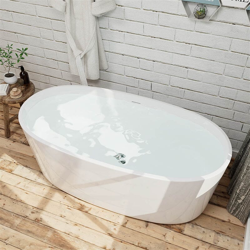 59" Acrylic Modern Bathtub Oval Shape Freestanding Soaking Tub