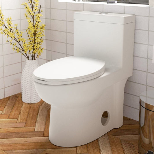 Powerful & Quiet Dual Flush Modern One Piece Toilet with Soft Closing Seat