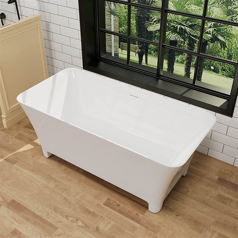 59'' Acrylic Clawfoot Tub Modern Rectangular Freestanding Soaking Bathtub