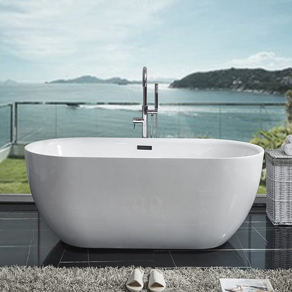 59'' Acrylic Flatbottom Double Ended Oval Freestanding Soaking Bathtub in White