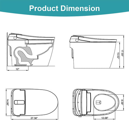 Elongated One-Piece Floor Mounted Smart Toilet with Remote Control and Automatic Cover