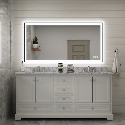 60"/72"/84" LED Bathroom Mirror with Black Frame, Anti-Fog, Shatter-Proof, Memory, 3 Colors