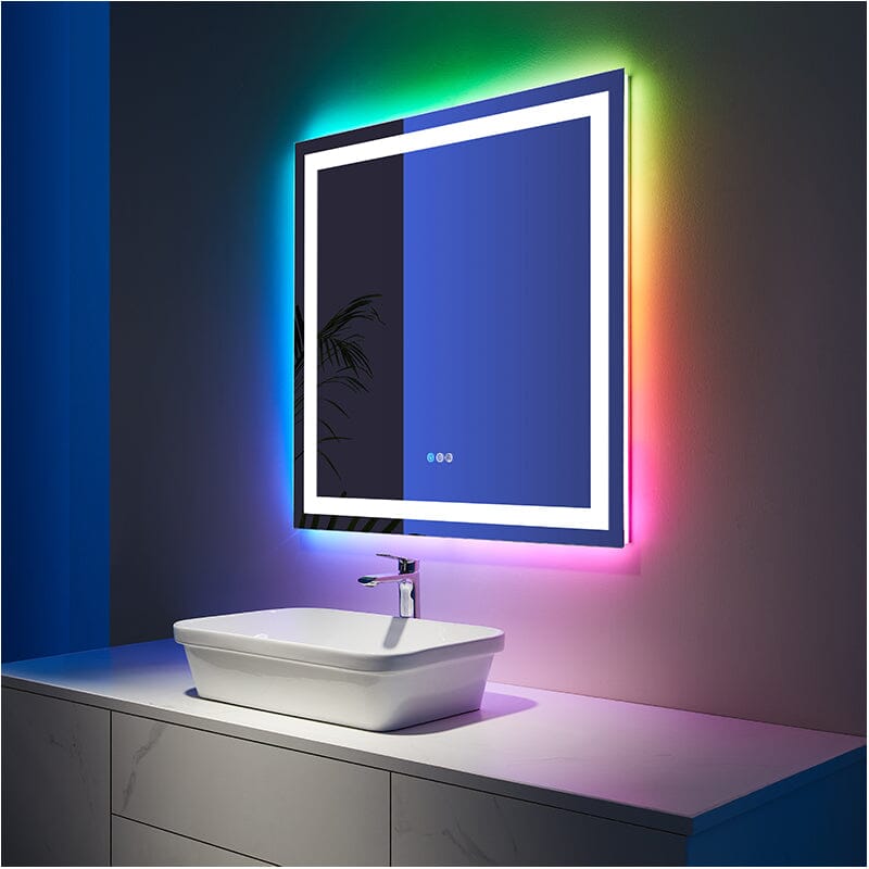 RGB LED Light Bathroom Vanity Mirror Rectangular Frameless Anti Fog