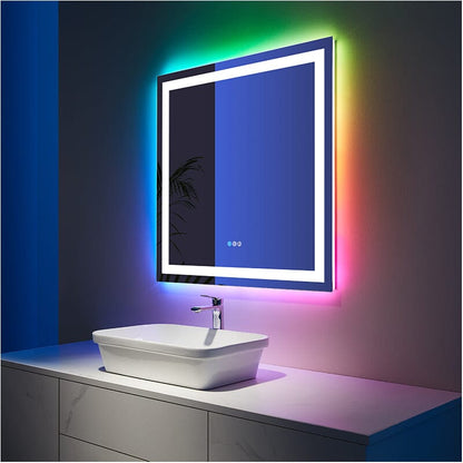 RGB LED Light Bathroom Vanity Mirror Rectangular Frameless Anti Fog