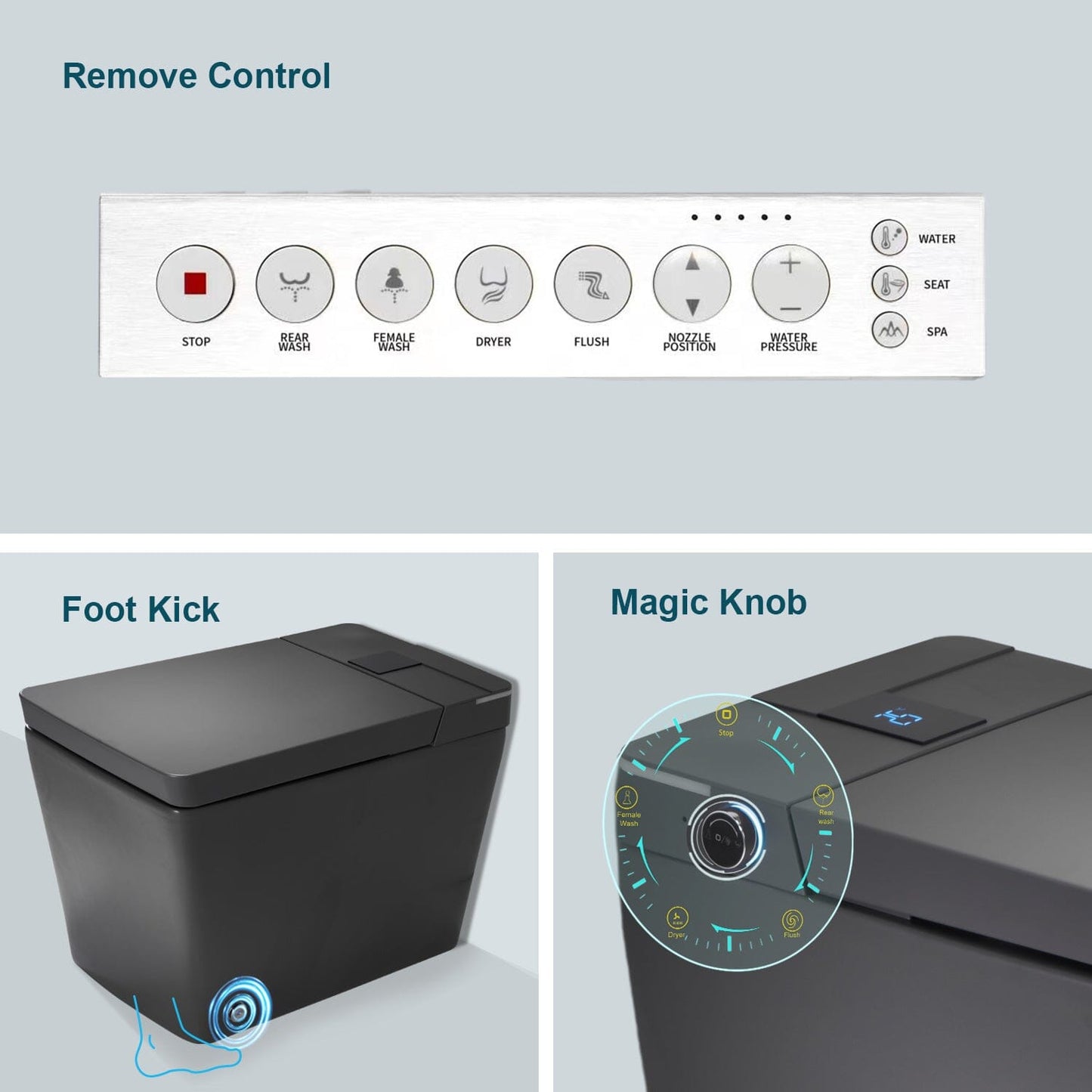 One-Piece Floor Mounted Square Smart Toilet with Remote Control and Automatic Cover