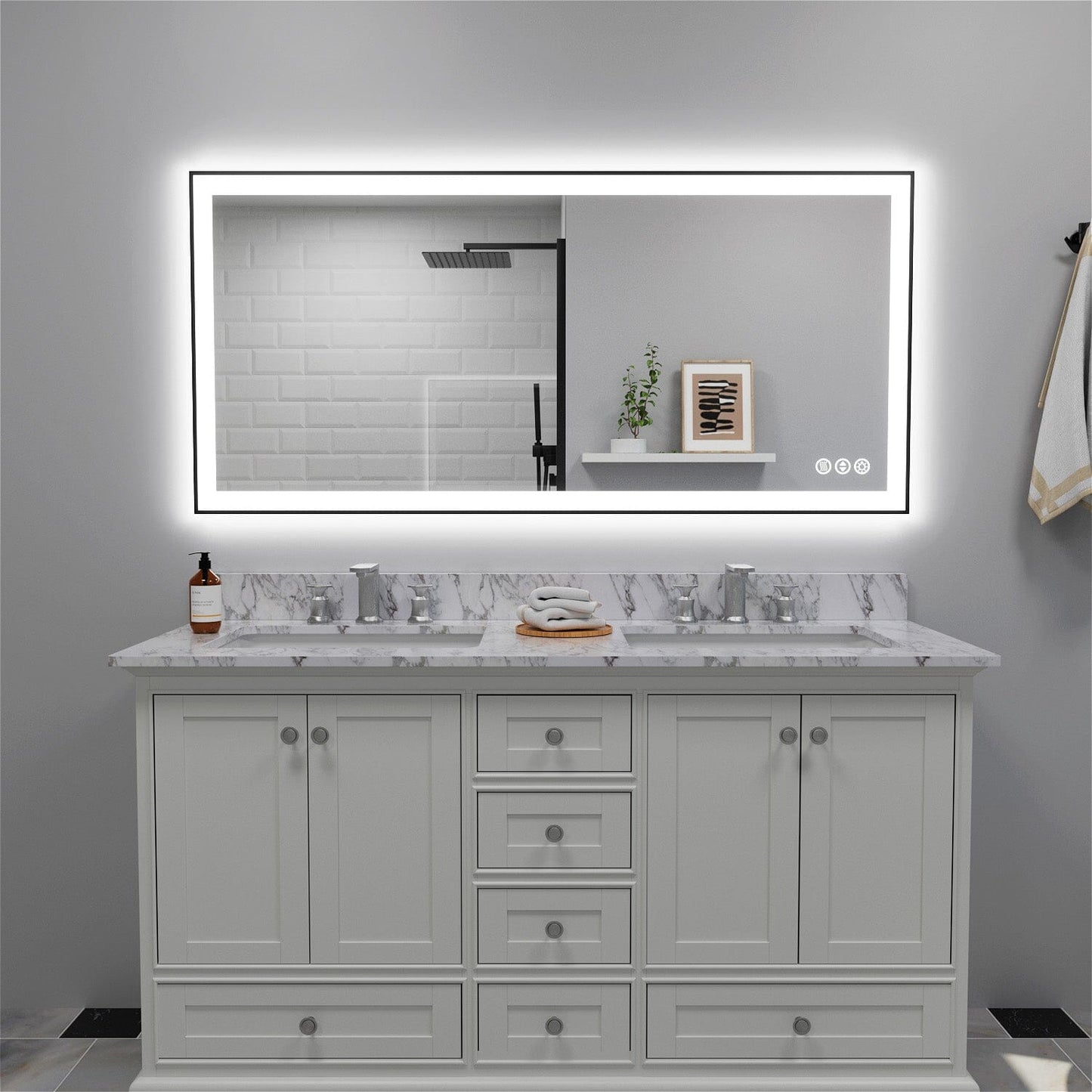 60"/72"/84" LED Bathroom Mirror with Black Frame, Anti-Fog, Shatter-Proof, Memory, 3 Colors