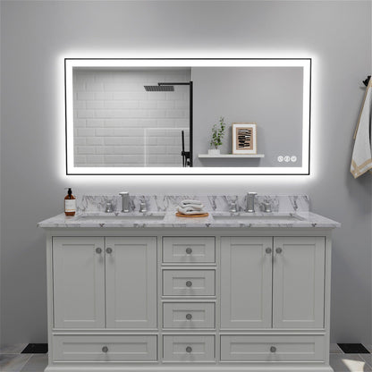 60"/72"/84" LED Bathroom Mirror with Black Frame, Anti-Fog, Shatter-Proof, Memory, 3 Colors