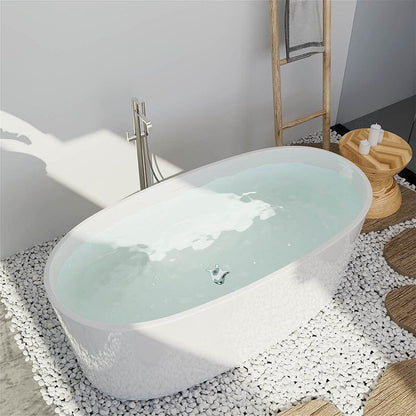 63" Acrylic Modern Bathtub Oval Shape Freestanding Soaking Tub