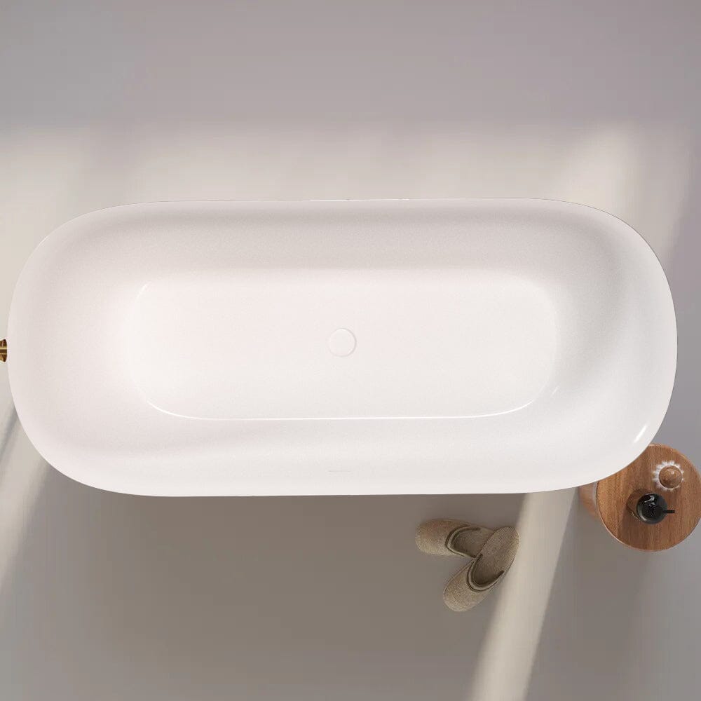 67'' Solid Surface Stone Resin Contemporary Design Freestanding Soaking Bathtub with Overflow