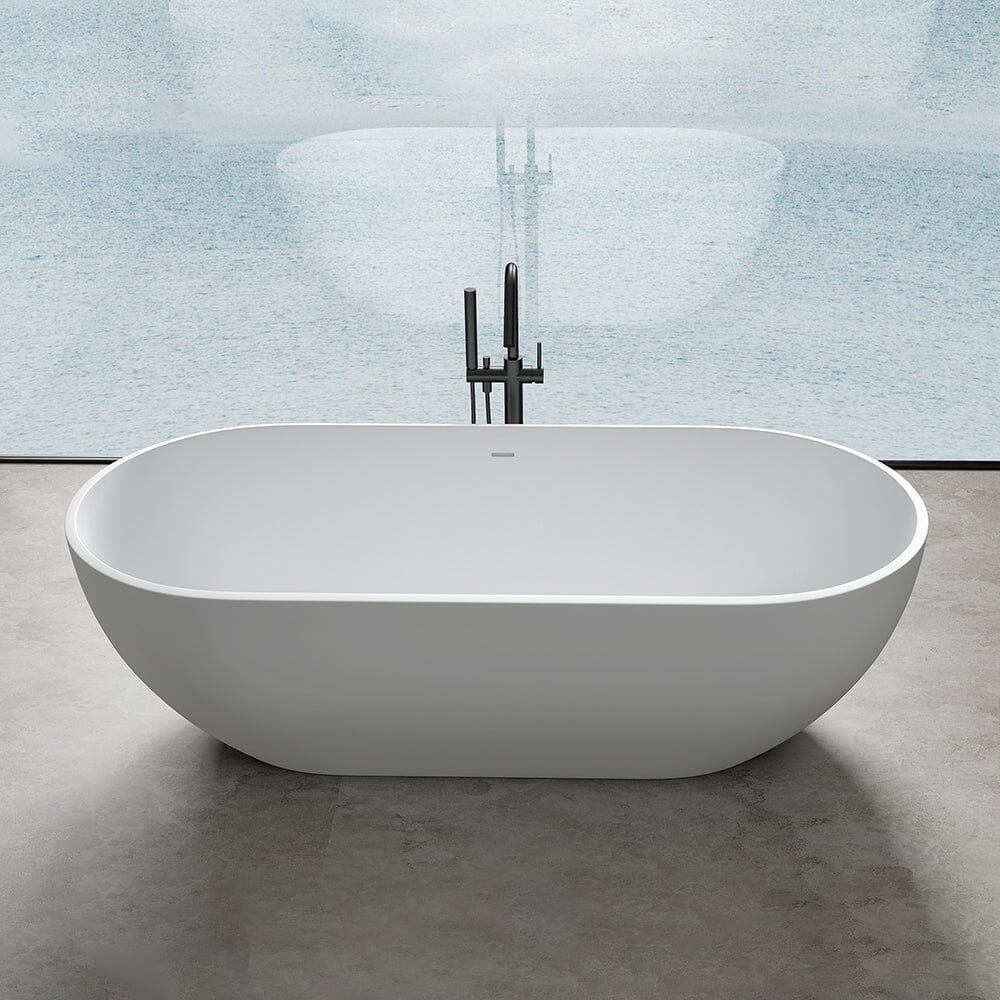 59'' Modern Bathtub Solid Surface Stone Resin Oval-shaped Freestanding Soaking Tub