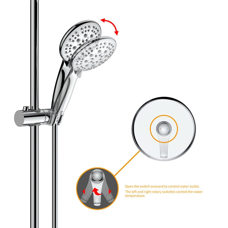 Full Slide Bar 6 Spray Modes 4.7'' Shower Head with Valve and Hook