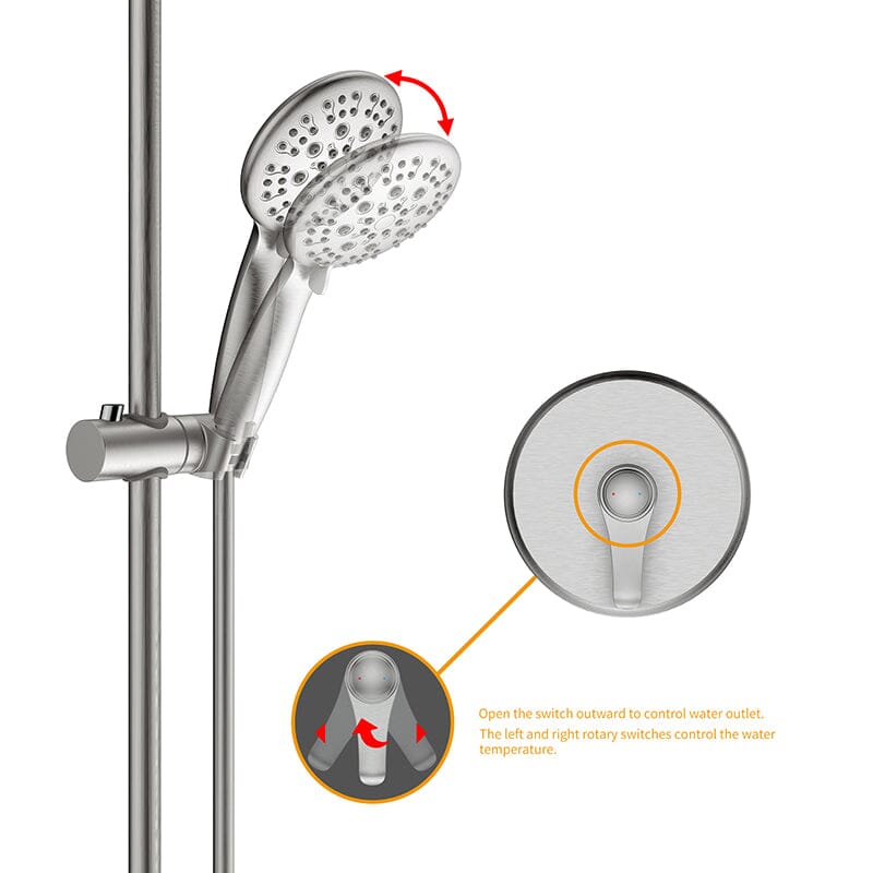 Full Slide Bar Multi Function 4.7'' Massage Shower Head with Valve