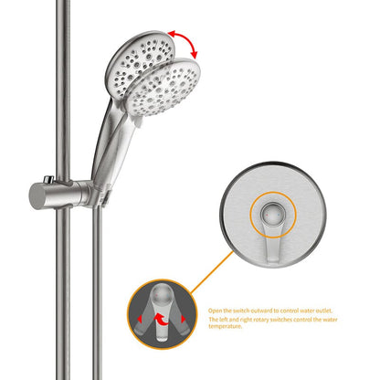 Full Slide Bar Multi Function 4.7'' Massage Shower Head with Valve