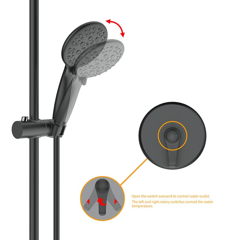 Full Slide Bar 6 Spray Modes 4.7'' Shower Head with Valve and Hook